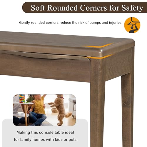 Merax 59.84'' Elegant Console Table with Oak Veneer,Light Luxury Entryway Table with 3 Drawers,Farmhouse Sofa Table with Soft-Corner Design,Suitable for Living Room, Foyer and Hallway, Brown Merax