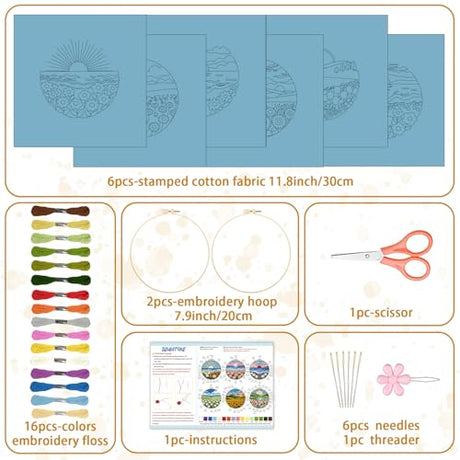 BEUNITONE Spring Landscape Embroidery Kit for Beginners, 6PC Needlepoint Kits with Hoops, Instructions, Threads, Needles, DIY Home Decor Craft for Adults, Creative Hand Embroidery Patterns for Gifts BEUNITONE