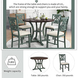 Merax 5 Piece Round Dining Table Set 4 Retro Chairs with Special-Shaped Table Legs, Exquisitely Designed Hollow Chair Back for Dining Room, Antique Blue Merax