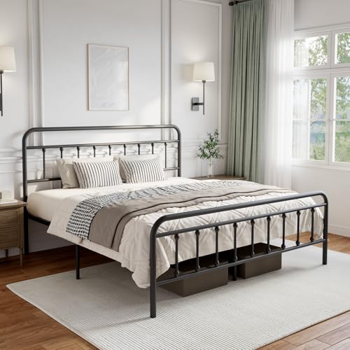 Novilla Metal King Size Bed Frame - Modern Minimalist Victorian Style with Headboard/Footboard, Heavy-Duty Steel Slats/Underbed Storage/No Box Spring Needed/Easy Assembly/Noise Free/Black Novilla