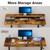 Veken 47.2"×27.6" Standing Desk with Storage Drawers, Adjustable Height Computer Table with Monitor Shelf, Home Office Desk for Study, Gaming, Workstation, Brown Veken