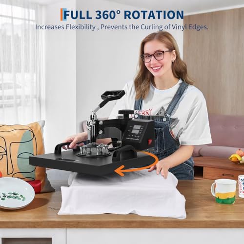 PIONEERWORKS Heat Press Machine 12 X 15 inch, 6 in 1 Shirt Printing Heat Transfer Machine 360° Swing Away, Digital Industrial-Quality Shirt Pressing Machine for Shirt, Hat, Mug, Plate, Orange PioneerWorks