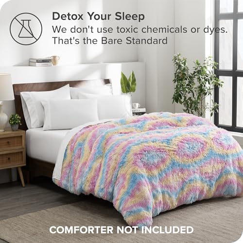 Bare Home Shaggy Fleece Duvet Cover Full Size - Boho Plush Duvet Cover - Super Soft & Luxury - Hidden Zipper Closure - All Season Bedding (Full, Multi Tie-Dye) Bare Home