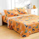 IngeCrafts Cartoon Dinosaur Kids Sheet Set Full Size - Orange Dinosaur & Rainbow Bed Sheet Set 4 Piece, Soft Microfiber Cartoon Dino Bedding with Deep Pocket IngeCrafts