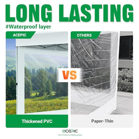 Acepic Clear Canopy Sidewalls for 10x10 Pop Up Tent, Transparent Window Curtain Cloth, 8 Mil PVC Enclosure Fabric with Zipper, 3Pack Sidewalls Only, (White) Acepic