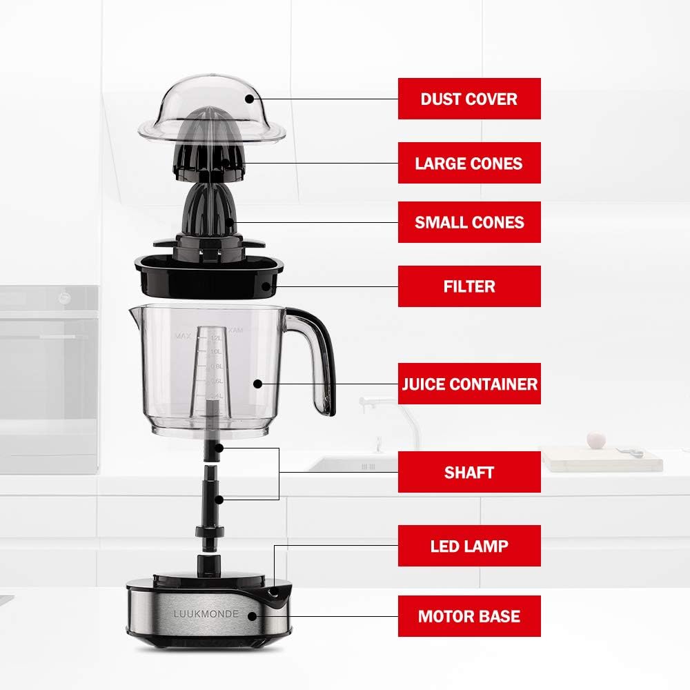 Luukmonde Electric Citrus Juicer 1.2L Large Volume, Orange Juicer with Powerful Motor and LED Working Lamp, Electric Lemon Squeezer for Orange Lemon Lime Grapefruit, Black LUUKMONDE