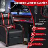 GYMAX Gaming Recliner, Massage Gaming Chair with Adjustable Footrest, Remote Control & Side Pocket, Ergonomic Game Lounge Chair, Racing Style Single Theater Seat Game Sofa for Adults (Red)