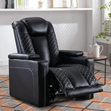 CANMOV Electric Power Recliner Chairs with USB Ports and Cup Holders, Breathable Faux Leather Home Theater Seating Recliner with Hidden Arm Storage, Ambient Lighting, Black CANMOV