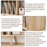 LELELINKY Large Round Record Player Stand with Charging Station & Fluted Display Shelf, Natural Mid Century Modern Turntable Cabinet with Vinyl Storage, Arched Wood Record Player Table for Living Room LELELINKY