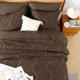 Litanika Queen Size Comforter Set with Sheets Brown - 7 Pieces Bed in a Bag Queen Chevron Tufted Complete Bedding Sets with Comforter, Sheets, Pillowcases & Shams
