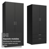 Madesa 4 Doors 2 Drawers Wardrobe Set, Armoire Closet Storage Cabinet, 63" L Wooden Clothing Organizer with Shelves and Hanging Space, Black Madesa
