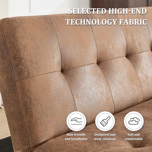 Anwick Convertible Futon Sofa Bed with Charging Port, 45″ Folding Sleeper Sofa, Adjustable Backrest, Small Couch for Living Room Small Spaces Or Office, Modern Loveseat (Coffee) Anwick