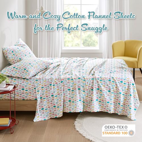 Intelligent Design Cozy Soft 100% Cotton Flannel Sheets, Breathable Festive & Adorable Print Cotton Flannel Sheet Set, Deep Pocket Sheet Fits Up to 16" Mattress, Full White Holiday Trees 4 Piece Intelligent Design