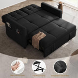 DWVO 55" Convertible Sofa Bed, 3-in-1 Sleeper Sofa with Pull-Out Bed, Linen Futon Couch with Adjustable Backrest and Side Pocket, Modern Loveseat for Living Room Apartment, Balck DWVO