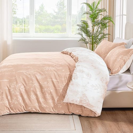 Love's cabin Pink Full Size Comforter Set - Full Comforter Set, 3 Pieces Cute Floral Bedding Sets for All Seasons,1 Soft Reversible Botanical Flowers Comforter and 2 Pillow Shams Love's cabin