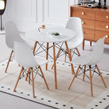 Lecafur HL 5-Piece Round Dining Table Set, Small 35.5" Kitchen Table Chairs Set of 4 Space Saving Furniture, Plastic Seats, Solid Wood Legs, for Living Room Apartment Office Home, White Lecafur HL
