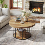 LITTLE TREE Round Coffee Table 31.5'', Modern Coffee Table with 2-Tier Storage, Farmhouse Center Table, Easy Assembly for Living Room, Rustic Brown LITTLE TREE