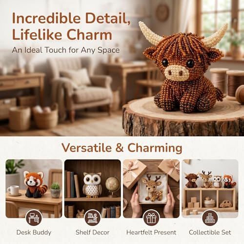 LSMARZJZ 3D Beaded Animal Kit for Adults & Beginners, Complete Bead Embroidery Kit for DIY Crafting and Stress Relief, for Desktop Home Decor and Thoughtful Gifts, with Instructions (Set F)