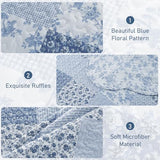 GOONE King Quilt Set 104x90 Inches, Blue Floral Boho Bedspread Farmhouse Quilting Bedding Set, Lightweight Washed Coverlet Set, Reversible Bed Cover, Quilt King Size with 2 Pillow Shams All-Season GOONE