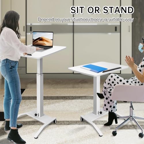 JSJCCTESK Mobile Standing Desk with 45° Tilting Desktop, Portable Rolling Standing, Height Adjustable Sit Stand Foldable with Wheels, Mobile Desk Workstation for Home Office (White, Large) JSJCCTESK