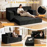 55" Small Boneless Couch, 3-in-1 Boneless Loveseat Sleeper Sofa Bed Convertible Sofa Bed with 4 Pillows, Black Corduroy Boneless Couch for Living Room, Guest Room, Small Space, No Assembly Required Winzoo