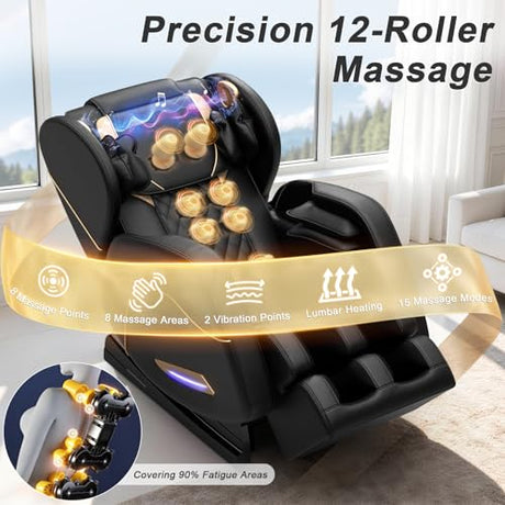 Megashock SL Track 2026 Massage Chair Full Body, Zero Gravity Massage Chair with Back Heat, 12 Fixed Rollers, Foot Massage, Airbag Massage and Bluetooth Speaker for Home and Office Megashock