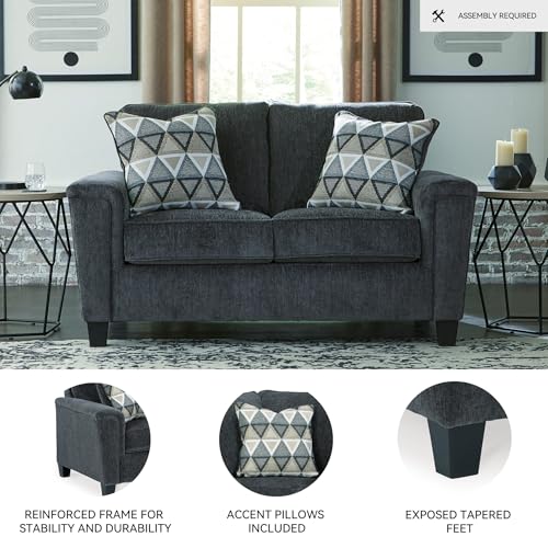 Signature Design by Ashley Abinger Chenille Contemporary Loveseat with 2 Accent Pillows, Dark Gray Signature Design by Ashley