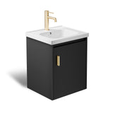 phiestina Pre-Assembled 16 Inch Black Floating Bathroom Vanity for Small Space, Wall-Mounted Small Cabinet with Single Hole Ceramic Sink,Soft-Close Door, No Faucet,BV04-16-PUREBLACK phiestina