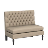 Yongqiang Modern Upholstered Settee with Back Small Loveseat Sofa Dining Bench Banquette Seating for Kitchen Dining Room Living Room Linen Button Tufted Mini Couch Khaki Yongqiang