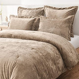 Fredsure Distressed Velvet Comforter Set, 5 Pieces Khaki King, Distressed Velvet Face and Brushed Microfiber Reverse Fredsure