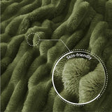 Exclusivo Mezcla Twin Size Flannel Fleece Blanket, Super Soft Striped Jacquard Bed Blanket, Lightweight Fuzzy Cozy for All Seasons, 60x80 Inches, Olive Green Exclusivo Mezcla