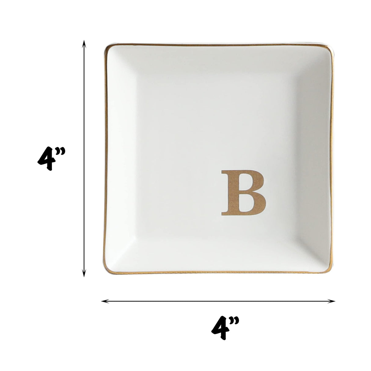 COLLECTIVE HOME - Ceramic Jewelry Tray, Monogram Decorative Trinket Dish for Rings Earrings Necklaces Bracelet Watch Keys, Birthday Mother's Day Christmas Gift for Women, 4" x 4" (B) COLLECTIVE HOME