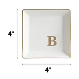 COLLECTIVE HOME - Ceramic Jewelry Tray, Monogram Decorative Trinket Dish for Rings Earrings Necklaces Bracelet Watch Keys, Birthday Mother's Day Christmas Gift for Women, 4" x 4" (B) COLLECTIVE HOME