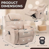 JUMMICO Small Swivel Rocker Recliner, 360 Rocking Chair Recliner with Massage, Upholstered Fabric Rocker Recliner with Cup Holder for Living Room, Bedroom, Nursery (Beige)