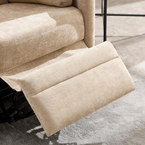 Manual Recliner 360°Swivel Glider Rocking Chair,Upholstered Nursery Adult Rocker Glider Chair with 2 Pillows for Living Room Bedroom(Khaki, Manual Operation)