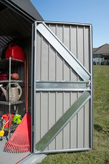 Arrow Shed Elite 14' x 12' Tall Outdoor Steel Storage Shed with High Gable and Lockable Doors Storage Building, Anthracite Arrow