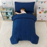 DreLunis 4-Piece Toddler Bedding Set for Boys Navy Blue Embroidery Kids Comforter Sets Soft Breathable Toddler Bed-in-a-Bag Includes Comforter, Flat Sheet, Fitted Sheet, Pillowcase DreLunis