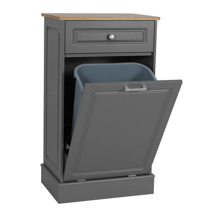 UEV Wooden Tilt Out Trash Cabinet Free Standing Kitchen Trash Can Holder or Recycling Cabinet with Hideaway Drawer (Grey) - WoodArtSupply