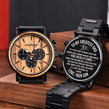 BOBO BIRD Mens Personalized Engraved Wooden Watches, Stylish Wood & Stainless Steel Combined Quartz Casual Wristwatches for Men Family Friends Customized Watch (A-for Dad from Son) BOBO BIRD