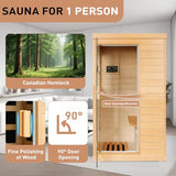 Lamar Far Infrared Sauna with Red Light Therapy, Low EMF Personal Sauna for Home, Canadian Hemlock Wood, Bluetooth Speakers, Digital Control Panel, Indoor Luxury Spa for House and Gym Lamar