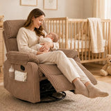 Super Soft Brown Rocking Chair Nursery Recliners, Small Recliner Rocking Chair for Small Spaces, Manual Swivel Glider Recliner for Living Room Bedroom Office, Corduroy, Adjustable Backrest (Brown)