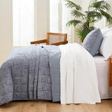 softpage Navy Quilts Twin Quilt， Cotton Twin Quilt Bedding Set，2-Pieces Quilted Bed Spread with Blue Stripe Coverlet Light Weight Navy Bedspread with 1 Pillow Sham softpage