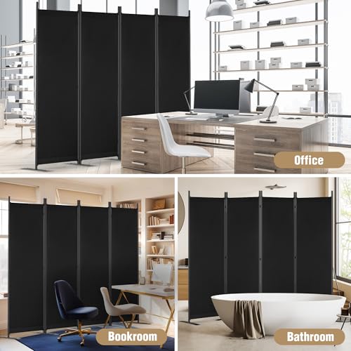 Yettsoy Room Divider 6FT Tall Folding Privacy Partition Screen, 88'' W Portable Wall Divider for Room Separation, Freestanding 4 Panel Room Divider Panel Privacy Screen for Dorm Studio Office, Black Yettsoy