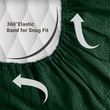 100% Muslin Cotton Emerald Green Fitted Sheet Twin Only with 16" Elastic Deep Pocket, 1 Pack Soft Breathable Absorbent Gauze Single Fitted Bottom Sheet, Minimalist Fluffy Wrinkle Mattress Protector YASMENG