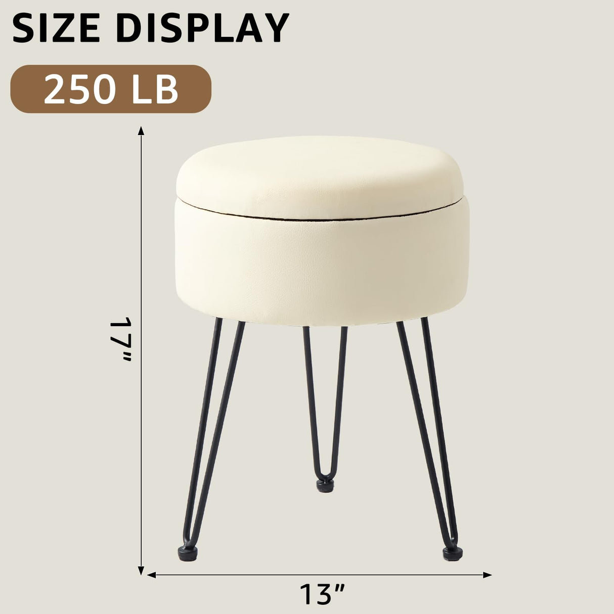 Wimarsbon Round Storage Ottoman Foot Stool Modern Faux Leather Vanity Stool with Solid Wood Frame&Metal Legs,Compact Footstool Dressing Stool Footrest for Living Room Bedroom or Entryway (White) Wimarsbon
