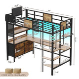 BYSAUD Loft Bed with Desk, Bunk Bed with Desk,Twin Loft Beds with L-Shaped Desk and Storage, loft Bed Twin Size with LED Lights & Charging Station, 5 Drawer&2 Pegboards, Safety Guard Ladder, Brown BYSAUD