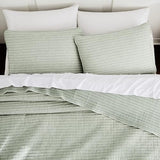 WDCOZY Sage Green Pick Stitch Twin Size Quilt Set, Striped Lightweight Soft Summer Spring Bedspread, Bamboo Linen Like Textured Coverlet, Chambray Farmhouse Country Rustic Thin Bedding Comforter WDCOZY