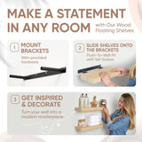 Homeforia Rustic Farmhouse Floating Shelves, Bathroom Wooden Shelves for Wall Mounted, Thick Industrial Kitchen Wood Shelf - 16 x 6.5 x 1.75 inch - Set of 2 - Unfinished - No Stain - DIY Homeforia