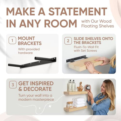 Homeforia Rustic Farmhouse Floating Shelves, Bathroom Wooden Shelves for Wall Mounted, Thick Industrial Kitchen Wood Shelf - 16 x 6.5 x 1.75 inch - Set of 2 - Unfinished - No Stain - DIY