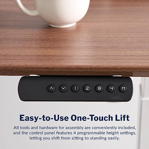 Vari Essential Electric Standing Desk for Home Office – 48x24 Sit-Stand VariDesk, 4 Memory Height Presets, 2-Piece Laminate Wood Top, Sturdy T-Style Legs, Supports 150 Lbs + Easy Assembly (Hazel Wood) Vari